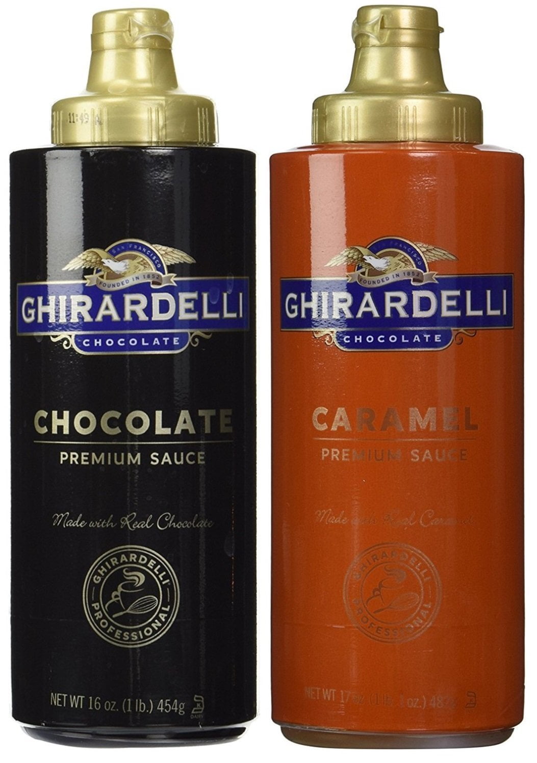 Ghirardelli Chocolate (16oz) & Caramel (17oz) Sauces in Squeeze Bottles ...
