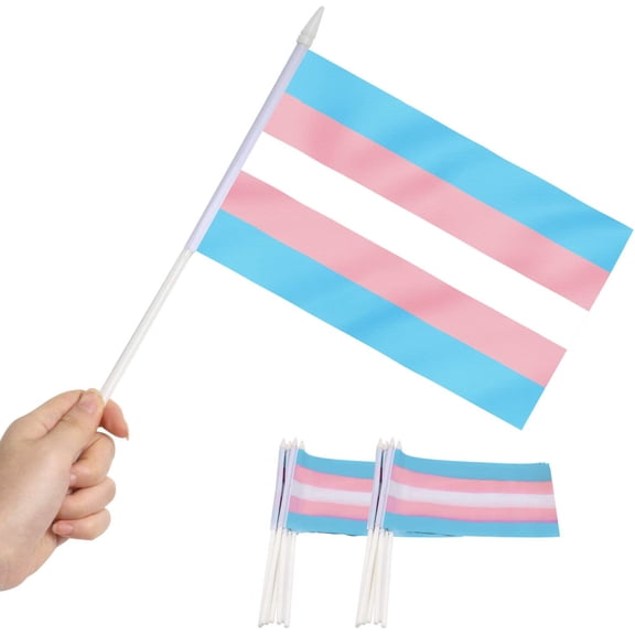 Anley Transgender Mini Flag 12 Pack - Hand Held Small Miniature Trans Pride Flags 5.5x8 inches