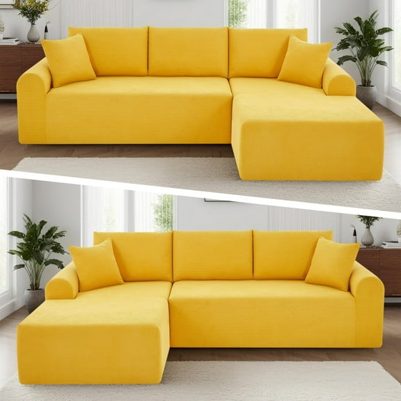 GJQ 103" Boneless Couches, Modular Sectional Sofa with Oversized Chaise, L-Shape Cloud Couch with Deep Seat, for Living Room，No Assembly Required(Yellow,Corduroy,Left Facing Chaise)