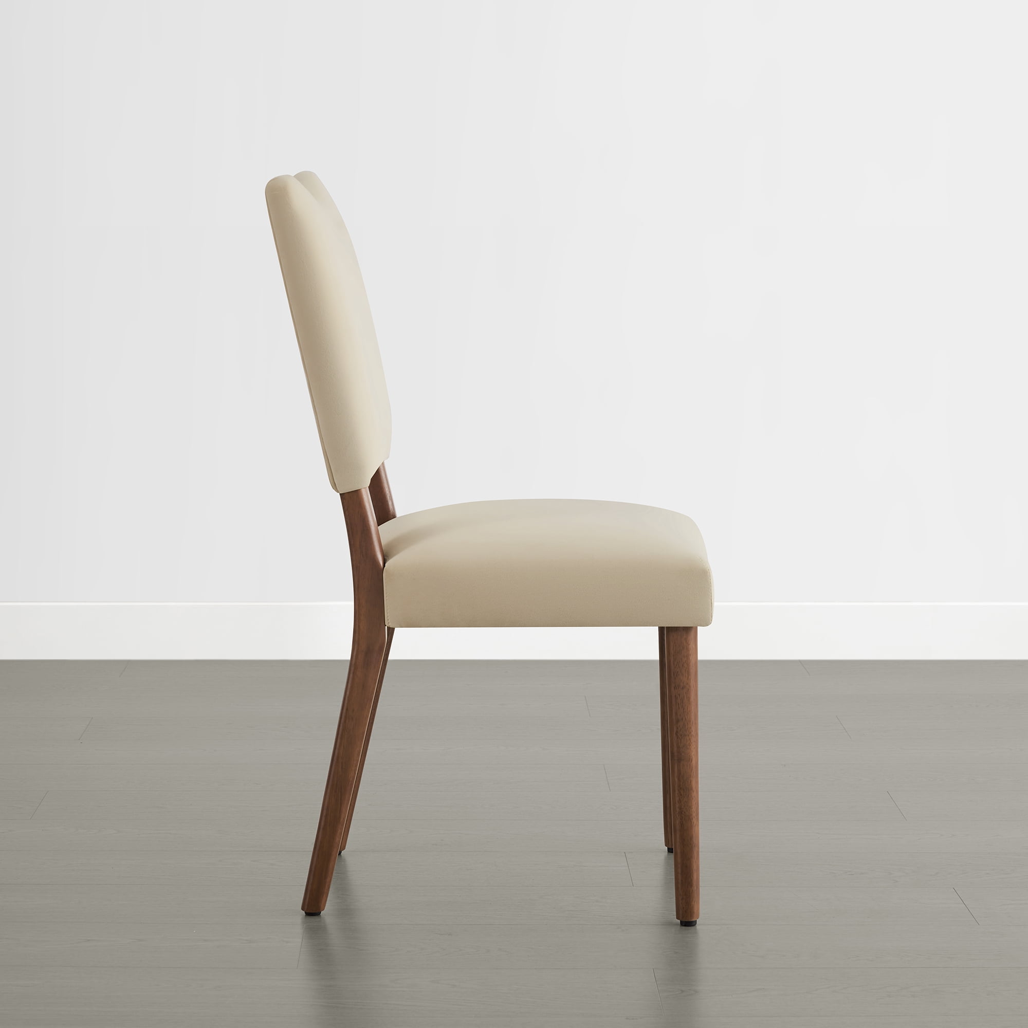 Spruce & Spring Velvet Dining Chair with Curved Back, Upholstered Side Chair with Solid Wood Legs for Dining Room Living Room, Walnut Finish,  Set of 2, Linen