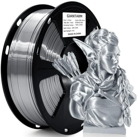 Silk Metallic Silver PLA 3D Printer Filament 1kg Spool, 1.75mm Dimensional Accuracy  /-0.03mm, 1080 Feet per Roll, Vacuum Packaging