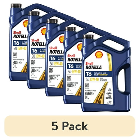 (5 pack) Shell Rotella T6 Full Synthetic 15W-40 Diesel Engine Oil, 1 Gallon