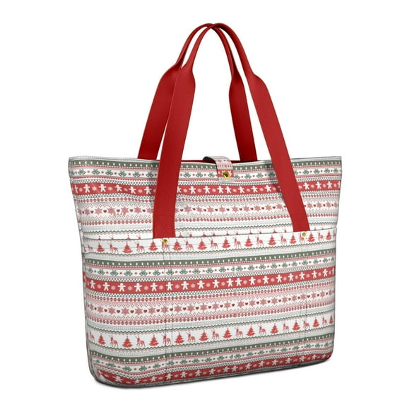 Tote Bag for Women - Red and White Christmas Striped Pattern Shoulder Bag - Large Utility Work Duffle Bag with Zipper Handbag for Travel, Work, Sprots