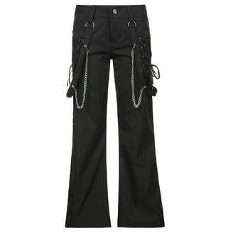 GENEMA Women Gothic Wide Leg Cargo Pants with Chain Side Split