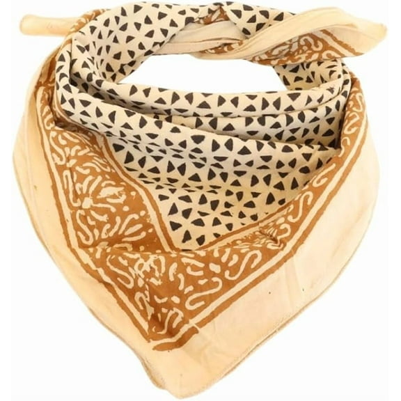 Block Printed Bandana Bohemian Style Cotton Neck Scarf, Boho Soft Cotton Neckerchief, Square Scarf, 21X21 Bandana