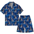 thumbnail image 3 of Pyjama pour Hommes de Noël Multicolore Imprimé Pantalon de Pyjama pour Hommes en Soie Satinée Ensemble de Pyjama à Manches Courtes pour Hommes Ensemble de Pyjama à Boutons, 3 of 4