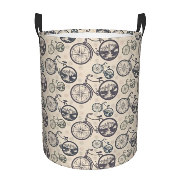 Balery Compass And Mountains In Bicycle Wheels Cesta de ropa redonda con asas, impermeable, independiente, para ropa, juguetes, dormitorio y familia-Medium