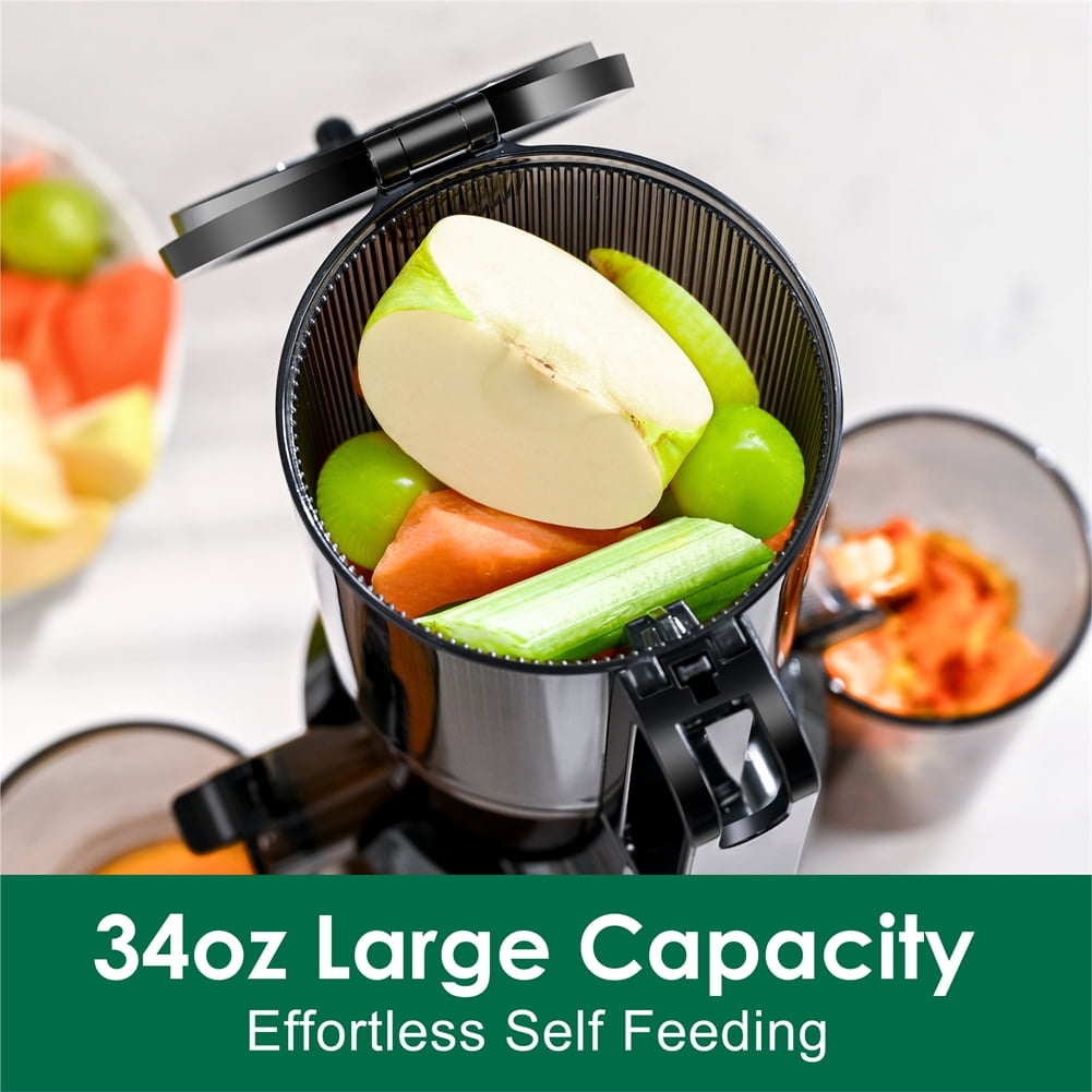 Fretta Slow Masticating Juicer Machines with 4.25" Feed Chute, Cold Press Juicer Machines Fit Whole Fruits & Vegetables, BPA Free (Black)