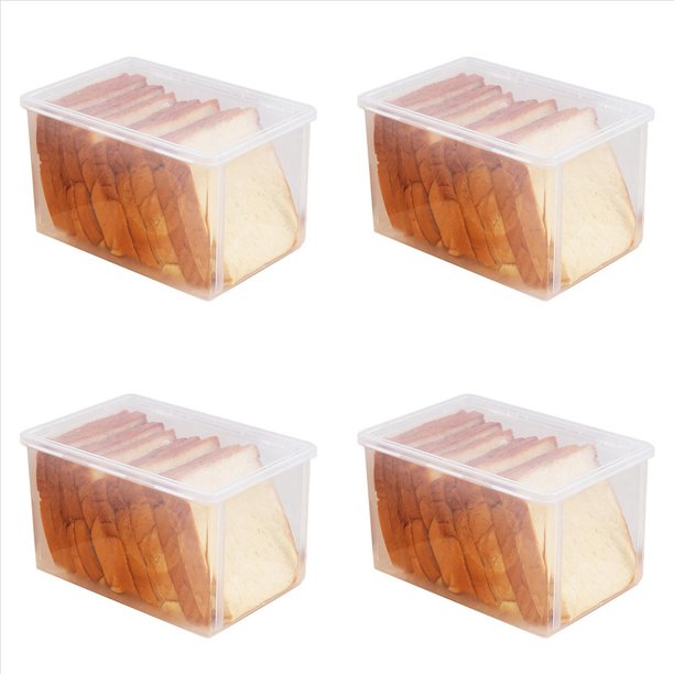 4X Recipientes Herméticos para Almacenamiento de Pan, Caja de Plástico Reutilizable para Pan, Dispensador de Pan Transparente, Contenedor de Pan Más Fresco