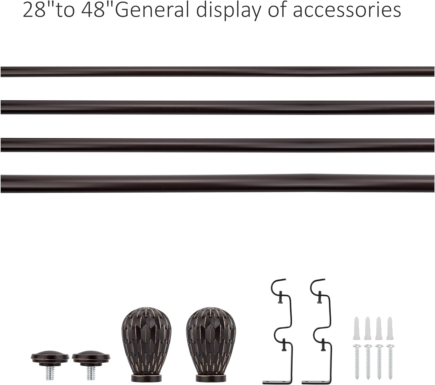 eTeckram 5/8" Double Curtain Rod with Brun Finials,Bronze Gold,28‘’-48‘’