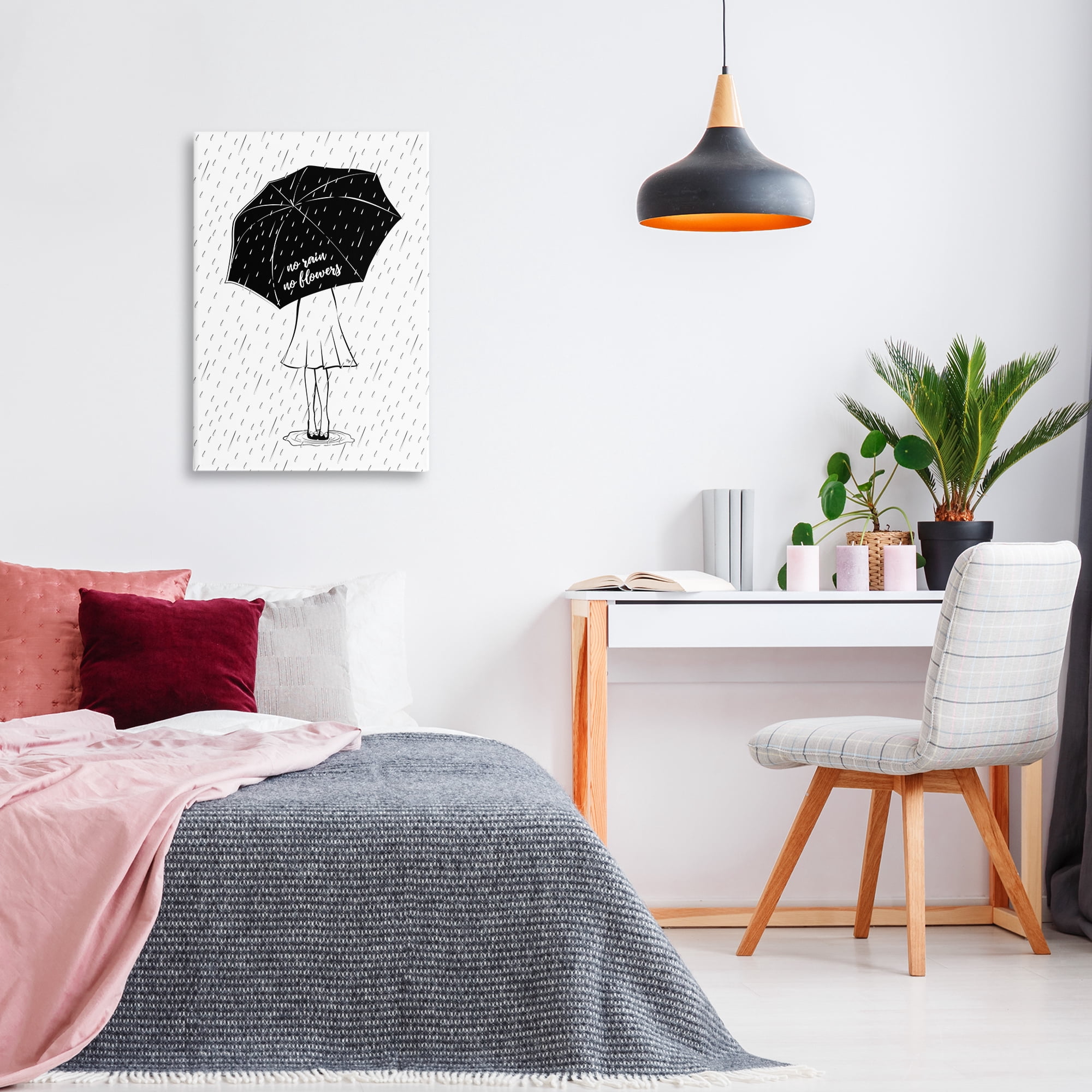 Stupell Industries No Rain No Flowers Novelty Painting Gallery Wrapped Canvas Art Print Wall Art, 20 x 30