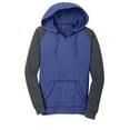 thumbnail image 5 of District Women's Lightweight Fleece Raglan Hoodie.  DT296 - XS Heathered Deep Royal/ Heathered Charcoal, 5 of 6