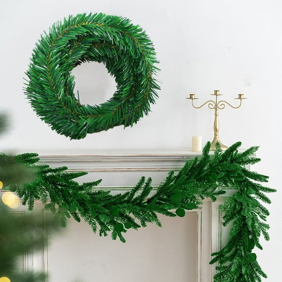 Boovnll Guirlande de Noël, Guirlande de Noël 216 Po 1 Brin Guirlande de Pins Artificiels Guirlande de Feuilles Vert Doux Convient pour Décoration d'Escalier de Mariage de Fête Cheminée, Guirlande de Pin