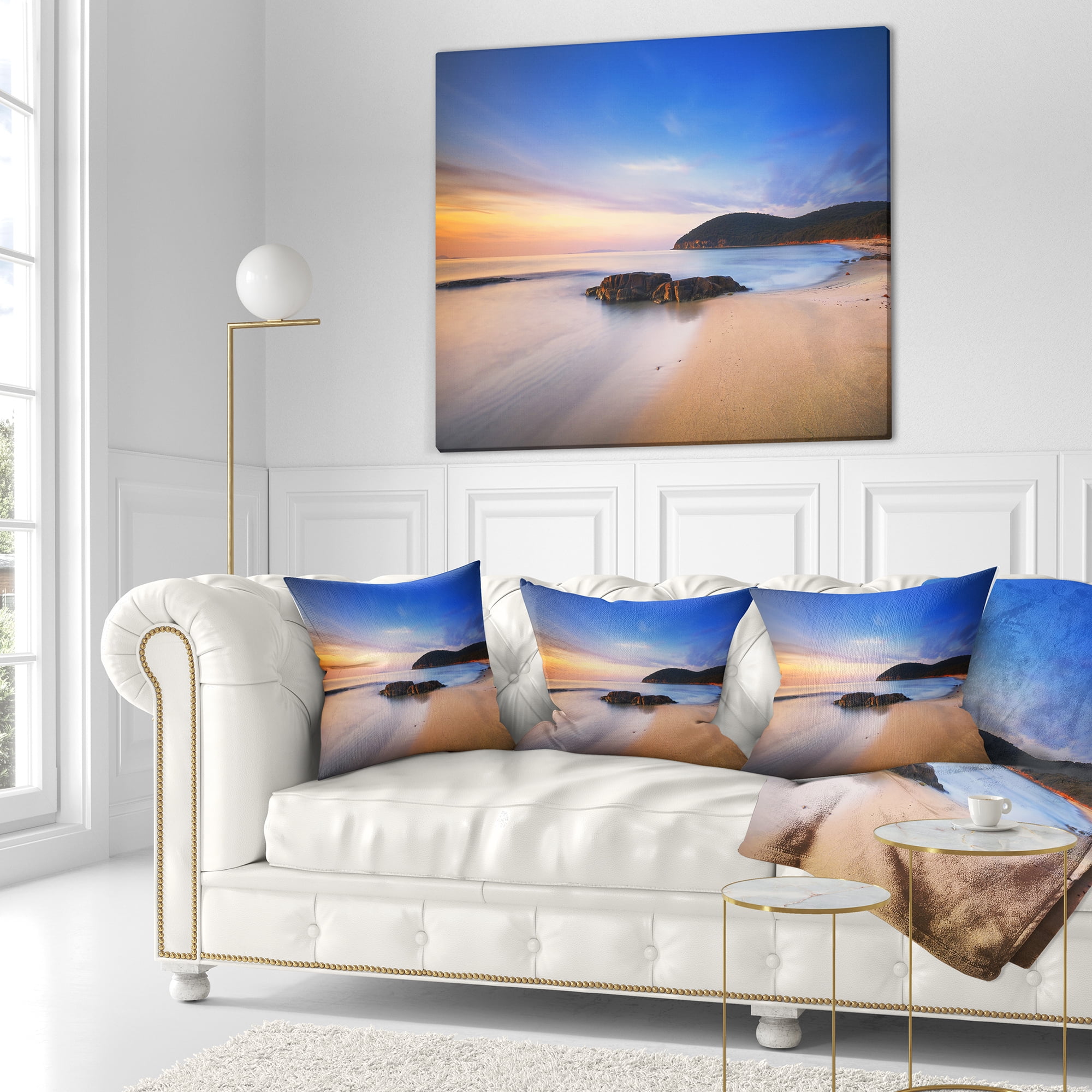 Designart Beautiful Sunset in Cala Violina Beach - Seashore Throw Pillow - 16x16