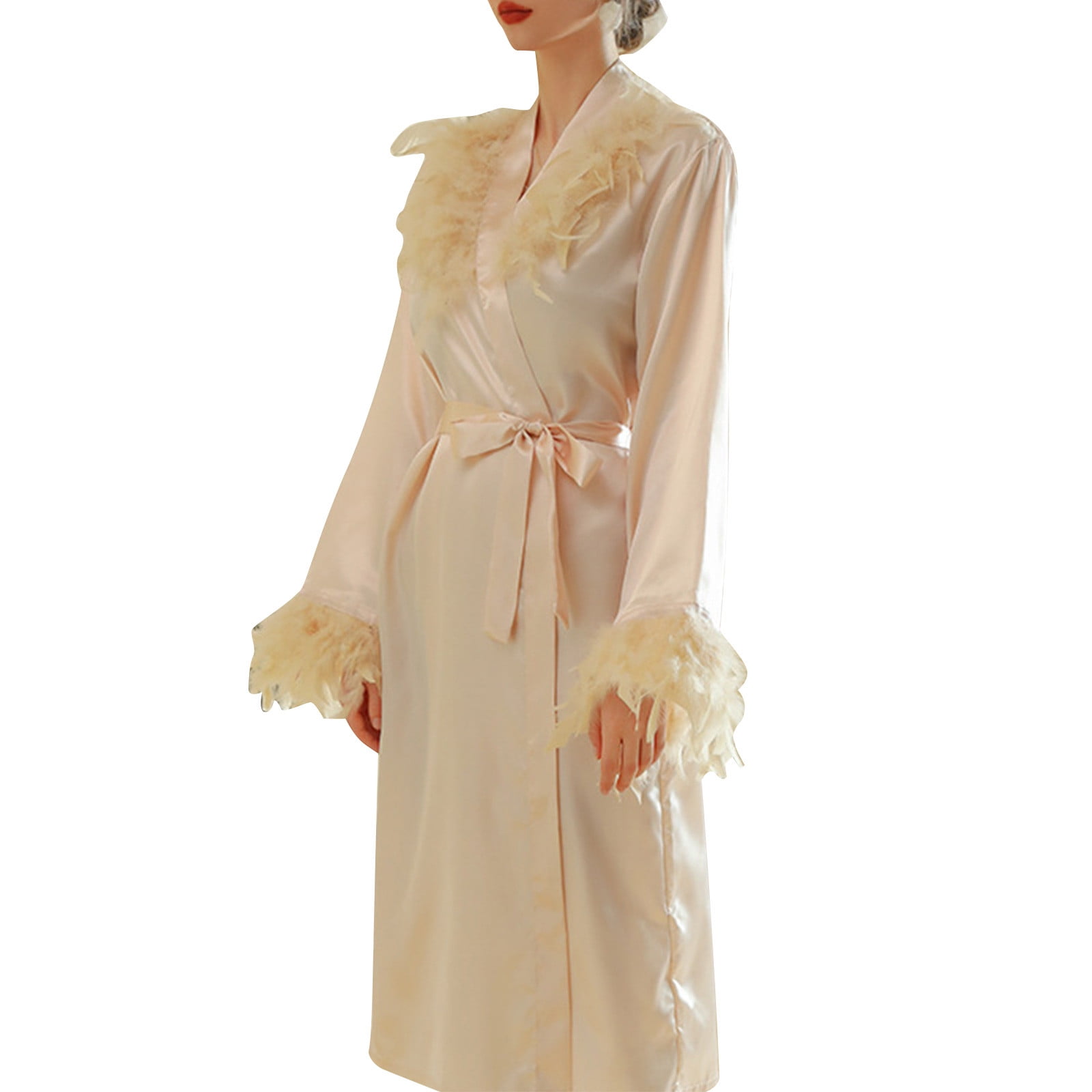 MeetoTime Women's Satin Robe Long Sleeve Bridal Wedding Nightgown