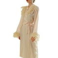 thumbnail image 2 of Wlynlyn Robe for Women Long Sleeve Bathrobe Full Length Wedding Lightweight Bath Robe with Fuzzy Trim, 2 of 5