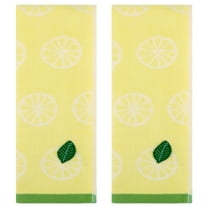 Unique Bargains Lemon Fruit Pattern Cotton Hand Towels for Bathroom Yellow 2-Piece