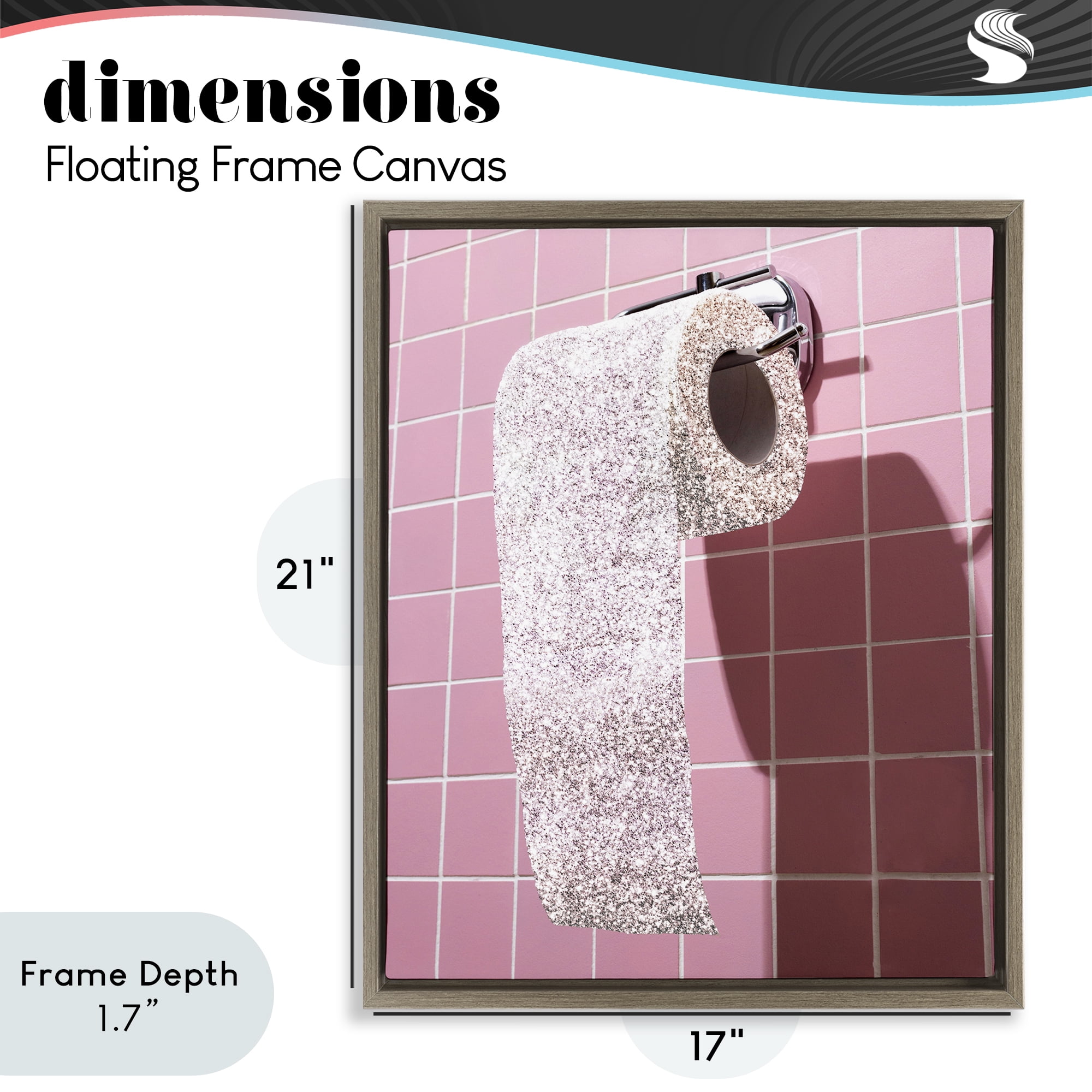 Stupell Industries Glitter Pink Toilet Paper Brown Framed Floater Canvas Wall Art, design by CAD Designs