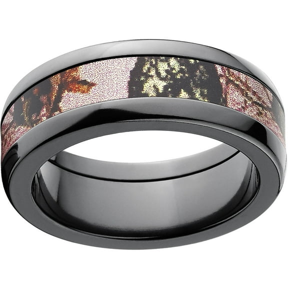 Pink Break Up Women's Camo 5mm Black Zirconium Band with Polished Edges and Deluxe Comfort Fit