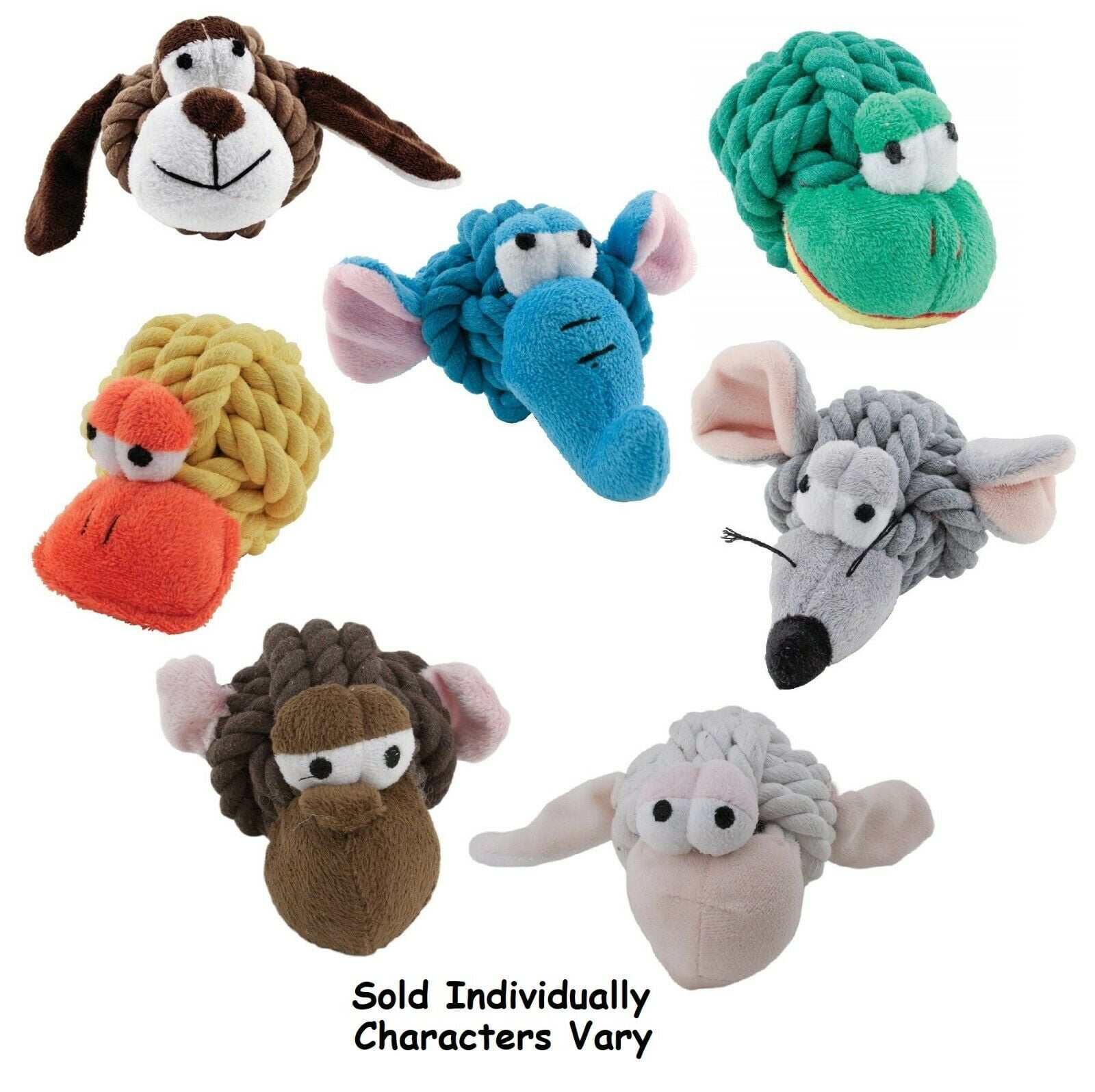 Rope Heads Dog Toys Tough Ball With Face With Squeakers Assorted