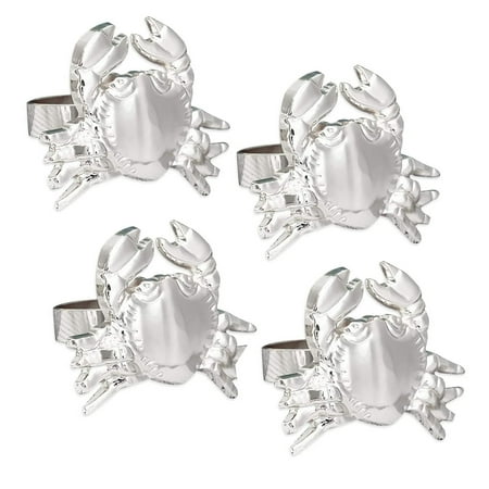 

Fennco Styles Coastal Crab Metal Napkin Rings Set of 4 - Silver Napkin Holders for Home Décor Dining Table Banquets Family Gathering and Special Occasions