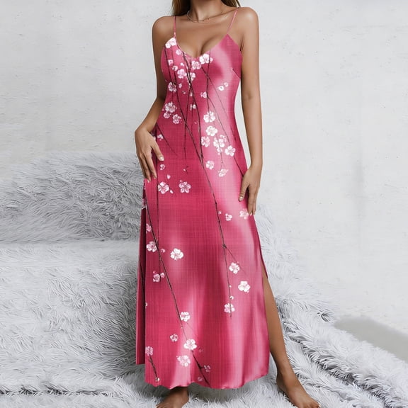 Vetsdori Womens Sleeveless Midi Dresses Floral Print Sundress Slip Dress Tank Summer,Satin V-Neck Dress for Women Beach