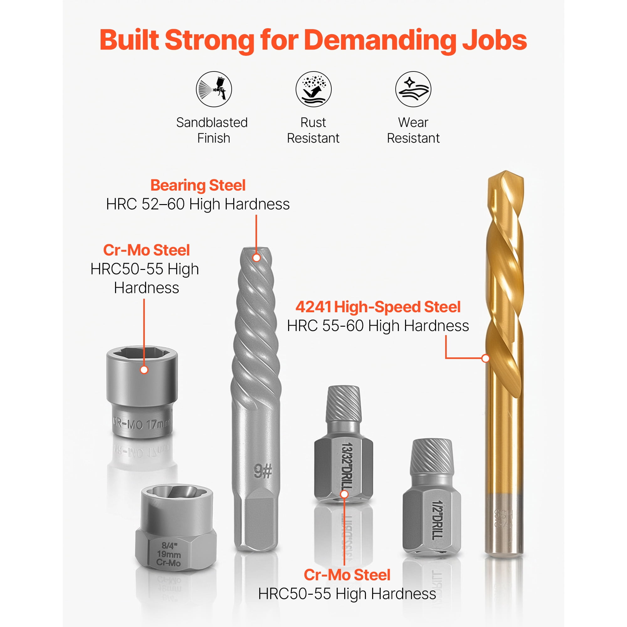 KFFKFF 65-Piece Screw Extractor and Drill Bit Set, Includes Nut Bolt Extractors, Adapters, and Storage Case, Made of Cr-Mo Steel for Removing Damaged, Stripped, or Rounded Fasteners