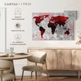 thumbnail image 5 of Elephant Stock Crimson World Map Wall Art - Horizontal Canvas Wall Art - Living Room Wall Decor - Map Canvas - Gray And Red Decor - 45" x 30", 5 of 8