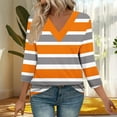thumbnail image 6 of CLOISE 3/4 Sleeve Tops for Women V Neck Shirt Striped Pullover Blouses Casual Fall Winter Clothes Orange L, 6 of 8