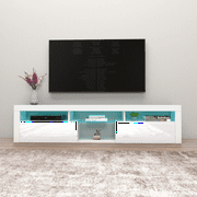 Bari 200 Floating TV Stand for TVs up to 90, Modern High Gloss 79 Entertainment Center, Wall Mounted TV Media Console with Storage Cabinets and LED Lights