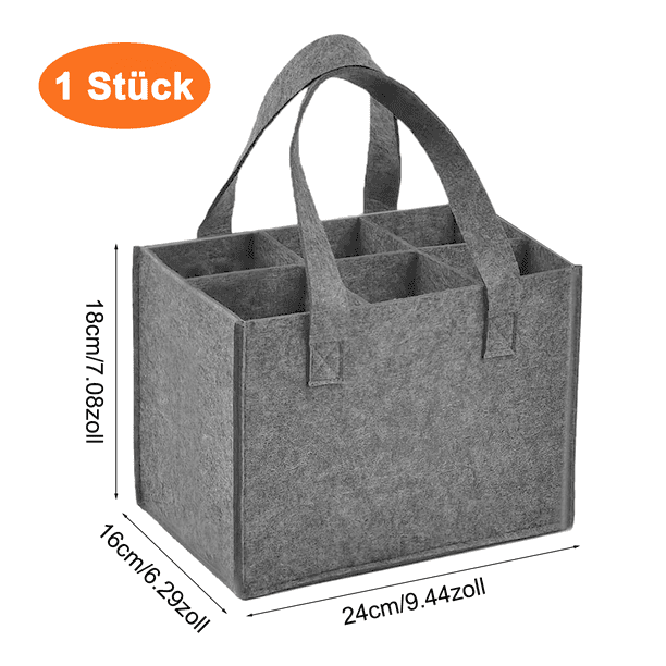 Bolsa para botellas de fieltro gris con 6 compartimentos, bolsa para botellas de 1,5 litros, reutilizable con divisores extraíbles, bolso de mano para hombre, bolsa de fieltro, bolsa para botellas de