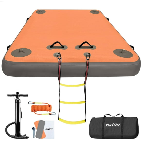Steeple Gray+Orange 5ft x 6ft x 6"Inflatable Floating Dock Swim Air Platform Island Raft Mat for Lake Pool Beach Ocean with Rope Ladder, Non-Slip Surface