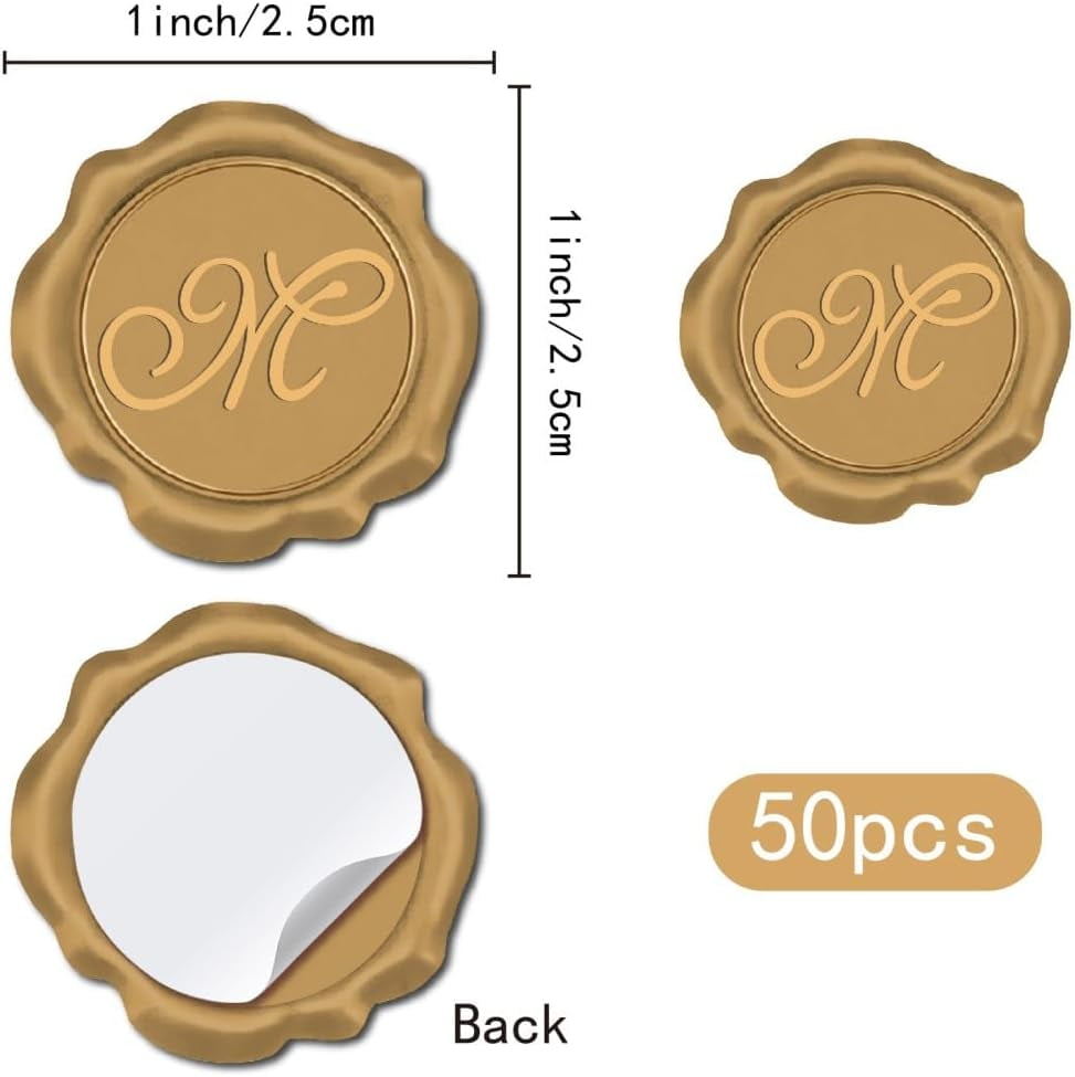 100Pcs Adhesive Wax Seal Stickers Envelope Seal Decoration For Craft Scrapbook DIY Gift Goldenrod Letter M 30mm