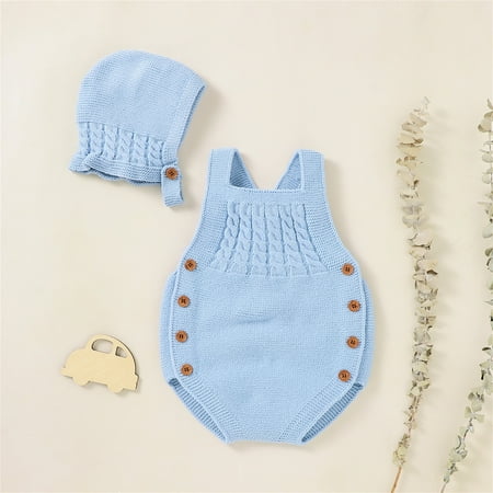 

Hunpta Newborn Infant Baby Knit Romper Cotton Sleeveless Boy Girl Sweater Clothes Baby Bodysuit With Cute Hat Cap Set