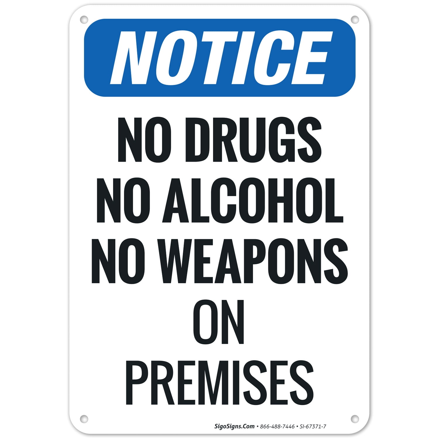 No Narcotics Kept On Premises Sign - 10x7 Inch Plastic Safety Sign For Business