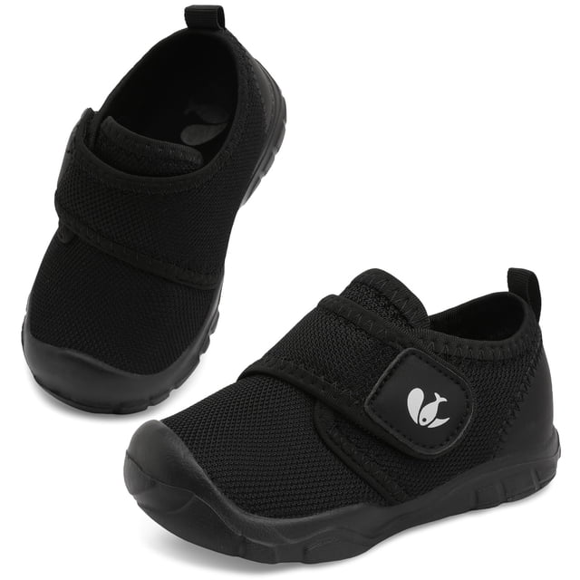 Zapatillas de tenis FEETCITY Wide para niños pequeños, negras y ligeras