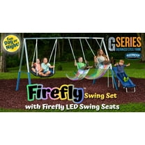 XDP Recreation Firefly Metal Frame Swing Set with  2 Firefly™-LED Swing Seats, Super Disc Swing, & Wave Slide