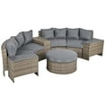 thumbnail image 2 of Outsunny 8 Piece Outdoor Rattan Sofa, Half Round Patio Furniture Set with Side Tables, Umbrella Hole, and Cushions, Mixed Kahki and Mixed Gray, 2 of 9