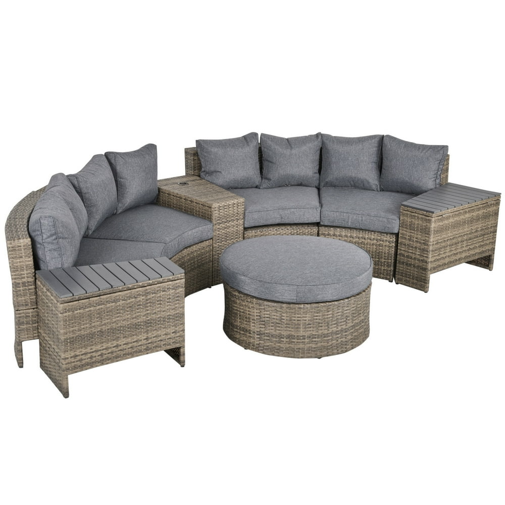 Outsunny 8 PCS Outdoor Patio PE Rattan Wicker Sectional Sofa Set Half
