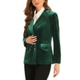thumbnail image 4 of MODA NOVA Juniors Notched Lapel Button Front Long Sleeve Double Breasted Velvet Blazer XS Dark Green, 4 of 6