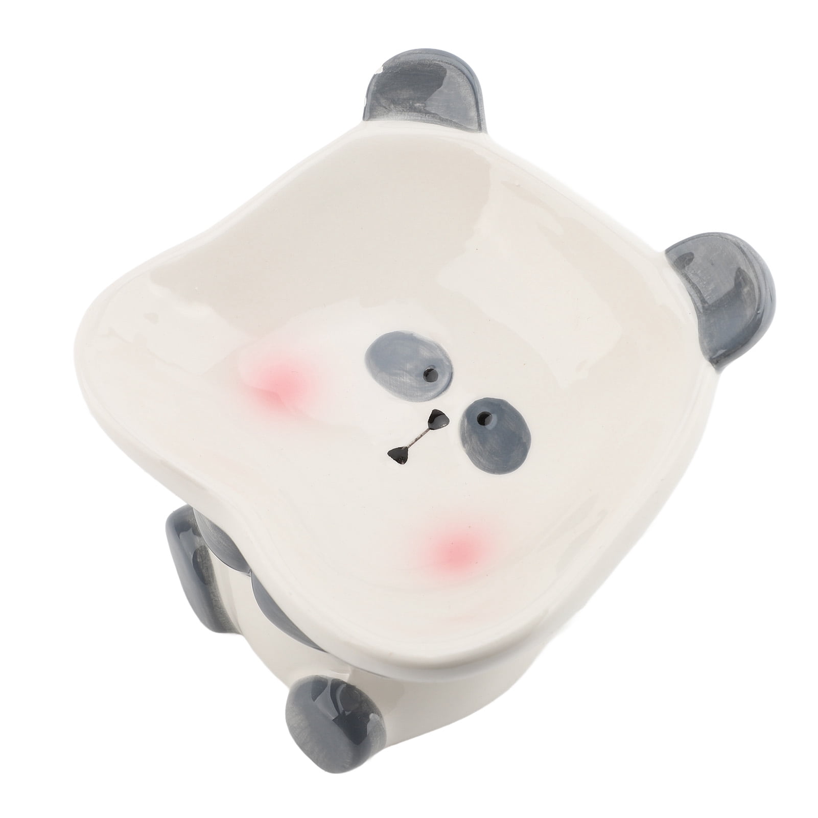 Suodoka Ceramic Cartoon Panda Snack Serving Bowl, Multifunctional Anti-Knockover Pet Food and Water Dish for Dogs and Cats, Cute Animal Theme Green Home Decor, Compact Size 5.71 in / 14.5 cm