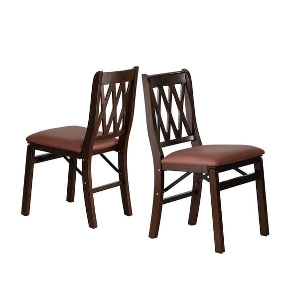 East West Furniture Plano Modern Dining Chairs, PU Leather Seat, 3-X Back, Set of 2, Mahogany Finish