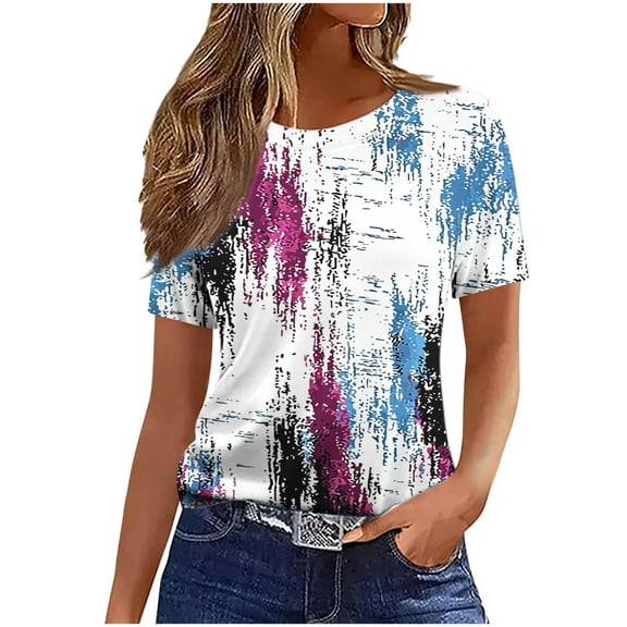 Womens Striped T-Shirt Round Neck Short Sleeve Tops Loose Fit Tunic Blouses Summer Tops 2025 Summer Trendy Casual T-Shirts