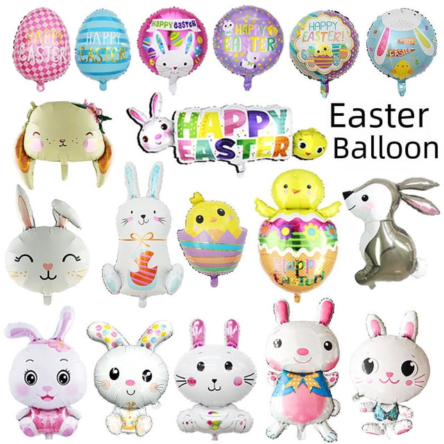 Diseño de decoración para fiesta de PASCUA con forma de conejo y pollito de aluminio