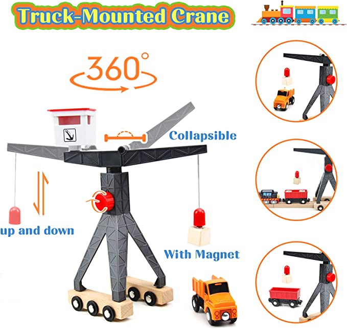 Buy WOOD CITY Wooden Train Set, 56Piece Deluxe Kids Toy Train Set for