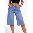 thumbnail image 2 of Forever 21 Five-Pocket Culotte Long Denim Shorts, Color-Medium Denim, Size-28, 2 of 4