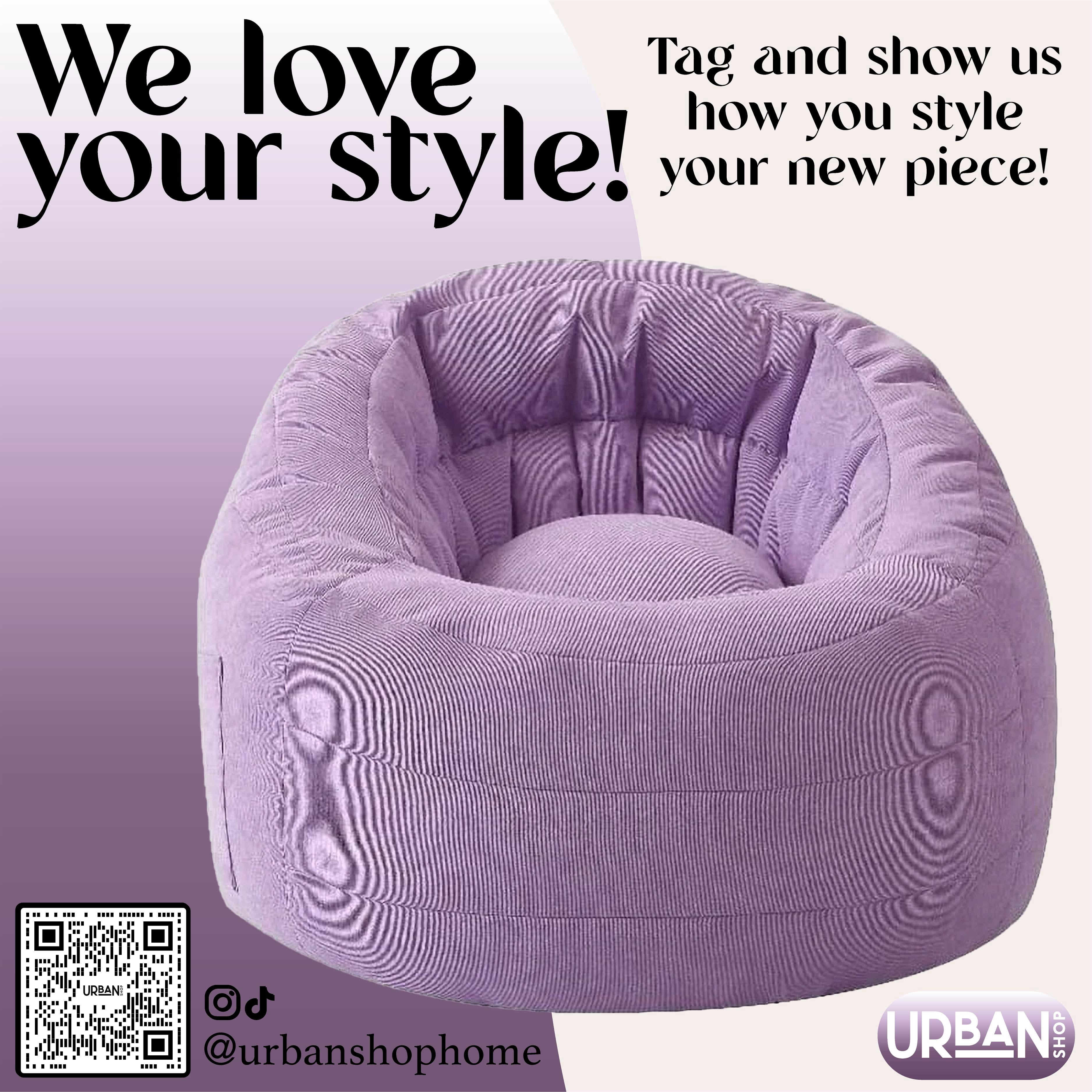 POD by Urban Shop, Plush Corduroy Bean Bag Chair with Pocket, Purple