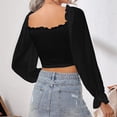 thumbnail image 4 of Women'S Ruched Wrap Square Neck Flounce Long Sleeve Self Tie Crop Top Blouse, 4 of 9