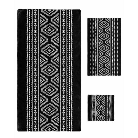 Black Boho Geometric Bath Towels for Bathroom Set,Luxury Microfiber Towels Gifts for Women,Quick Dry Beach Kitchen Hand Hair Face Towel and Dish Washcloth,Vintage Southwestern Stripes Towels Set