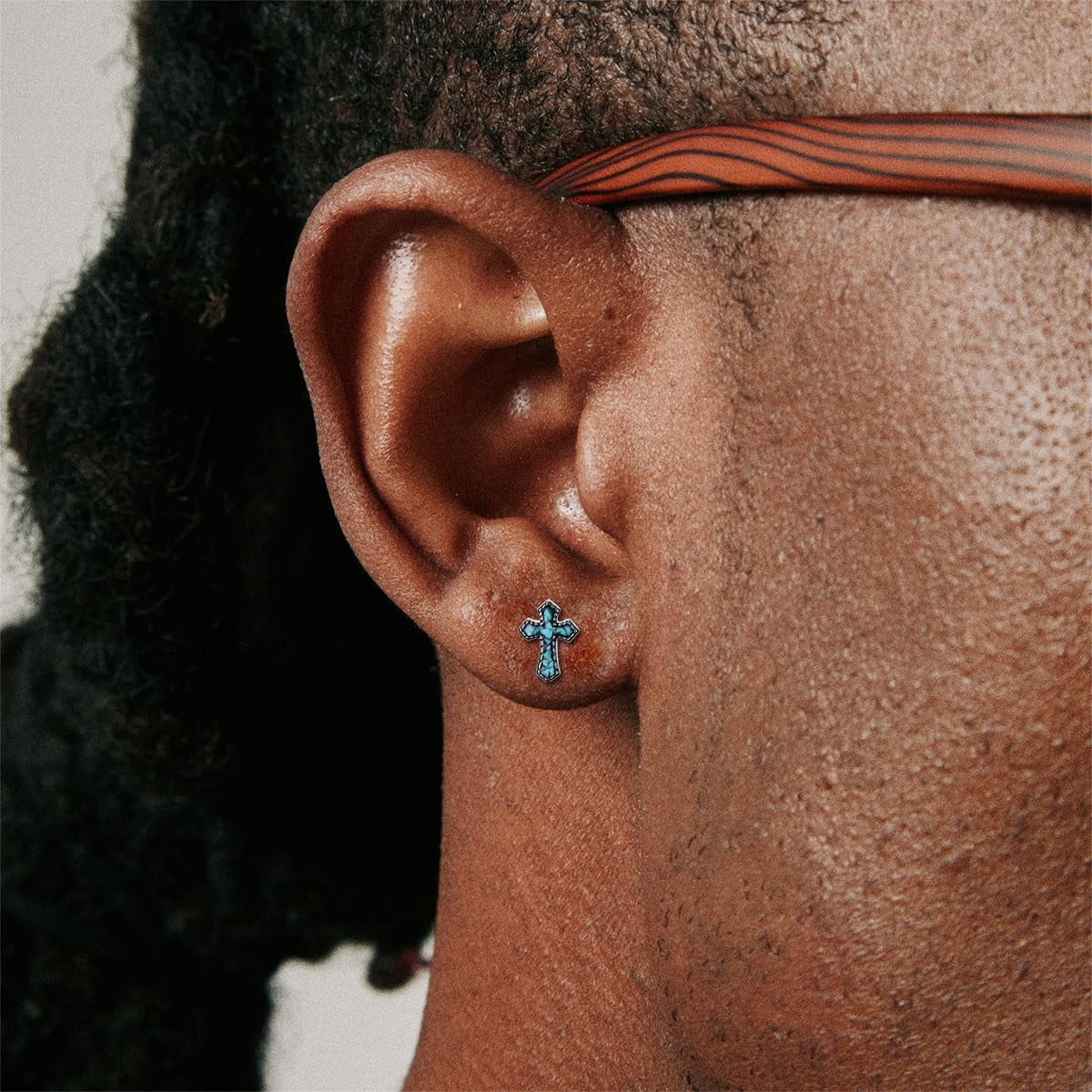 Cross Stud Earrings with Turquoise 925 Sterling Silver Black Plated Cross Earrings Christian Jewelry for Men Women